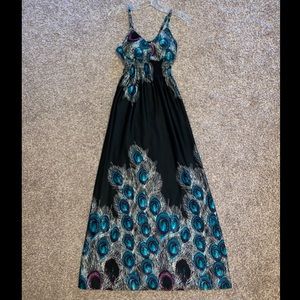 Peacock print maxi dress